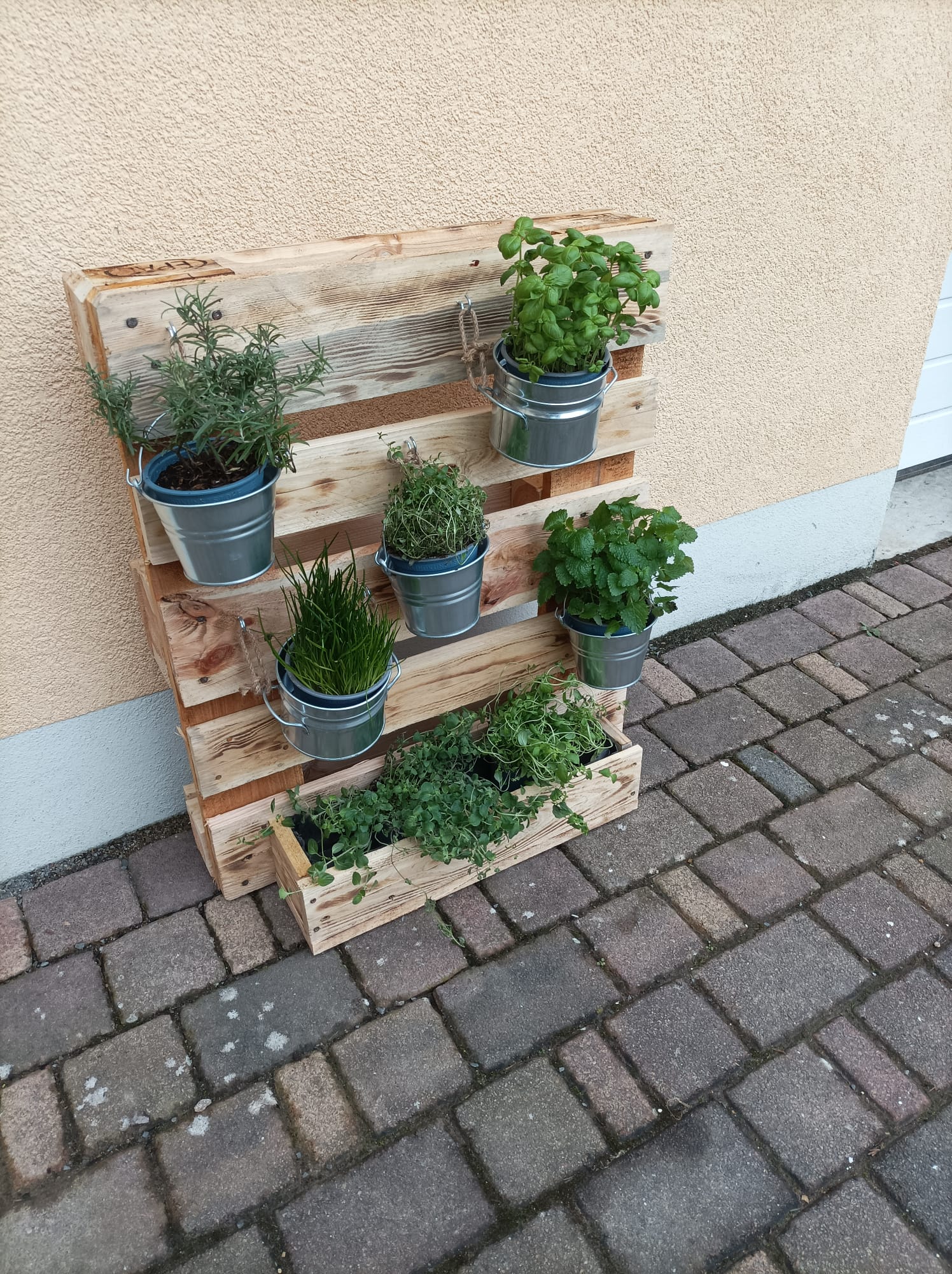 Blumenkästen an Mauer